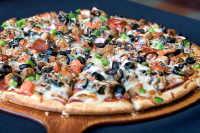 Close-up of pizza on table