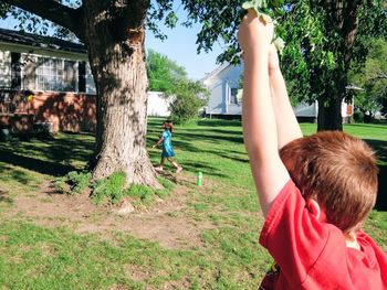 Boy playing in park
