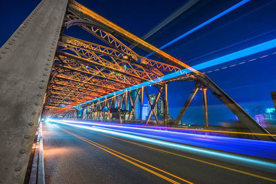 Light trails on road at night