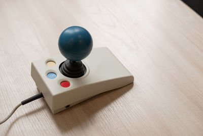 High angle view of mobile phone on table