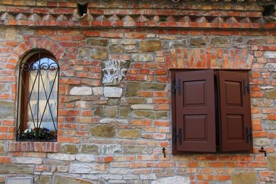 Window on brick wall of building