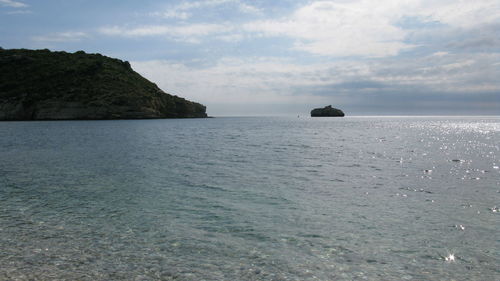 Scenic view of sea against cloudy sky