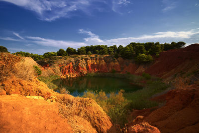 Scenic view of rock formations against sky