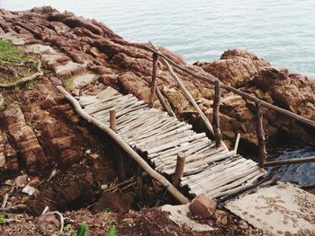 High angle view of wood on beach