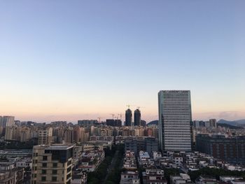 City skyline at sunset