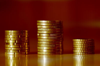 Close-up of coins on table