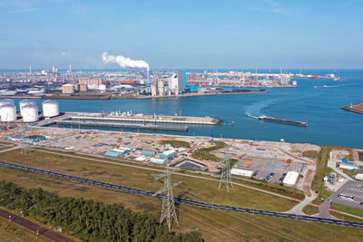 Aerial from industry in the harbor from rotterdam in the netherlands