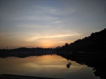 Scenic view of lake against sky during sunset