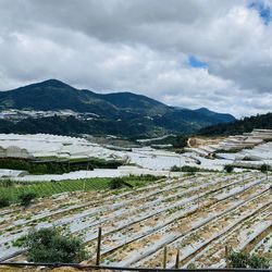 Scenic view of snowcapped mountains against sky