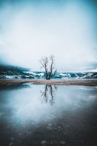 Scenic view of frozen lake against sky during winter