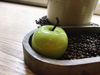 Close-up of juice in plate on table