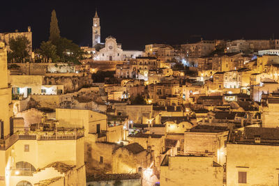 High angle view of townscape against sky at night