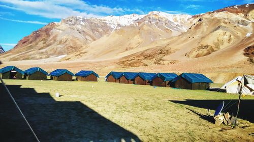 Tent on beach against sky