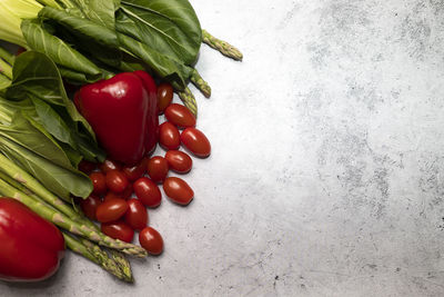 High angle view of vegetables on table