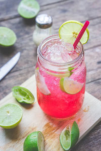 High angle view of drink on table