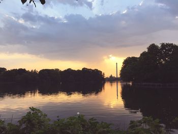 Scenic view of lake against cloudy sky