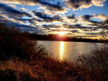 Scenic view of lake against sky during sunset