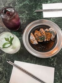 High angle view of food on table