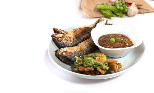 High angle view of food in plate