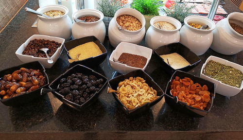 High angle view of ice cream on table