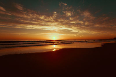 Scenic view of beach against sky during sunset