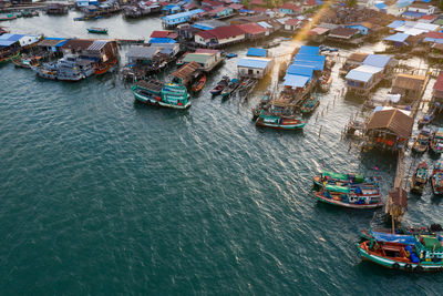 High angle view of boats in sea