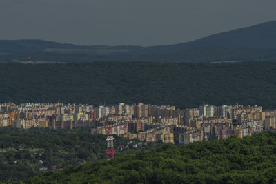 High angle view of townscape against sky