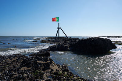 Scenic view of sea against clear blue sky