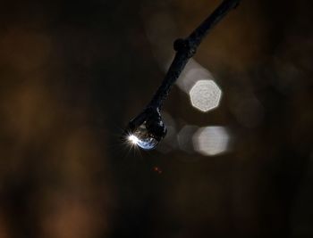 Close-up of illuminated decoration against sky at night