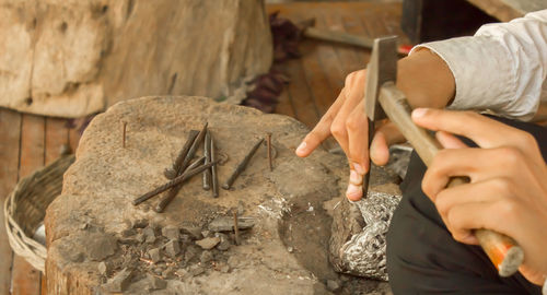 Close-up of hands working