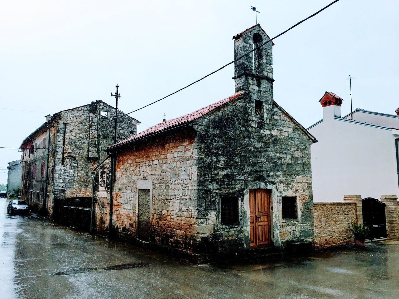 OLD BUILDING AGAINST CLEAR SKY