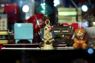 Close-up of toys on table at store