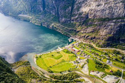 High angle view of sea and mountains