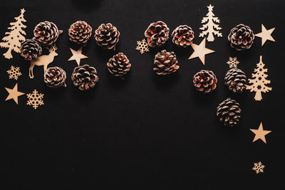 High angle view of food on table against black background