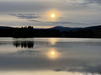 Scenic view of lake against sky during sunset