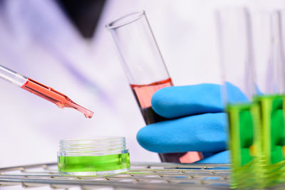 Close-up of chemicals in test tube at laboratory