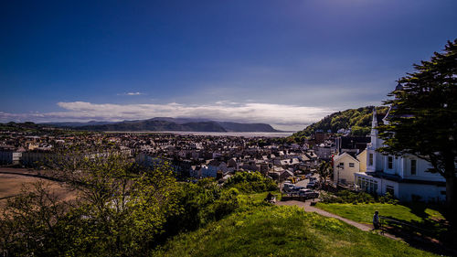 High angle shot of townscape against sky