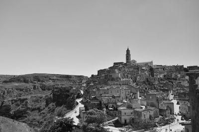 View of historic buildings against clear sky