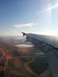 Cropped image of airplane wing over landscape