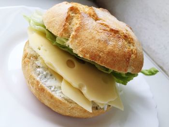 Close-up of burger served on table