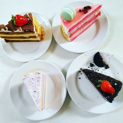 Directly above shot of pastries served on table