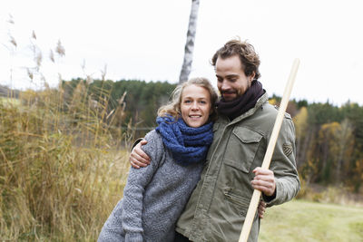 Couple gardening at autumn