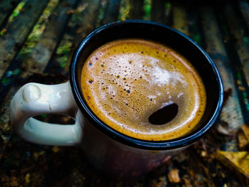 High angle view of coffee on table