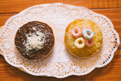 High angle view of breakfast on table