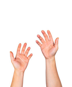 Close-up of hands over white background