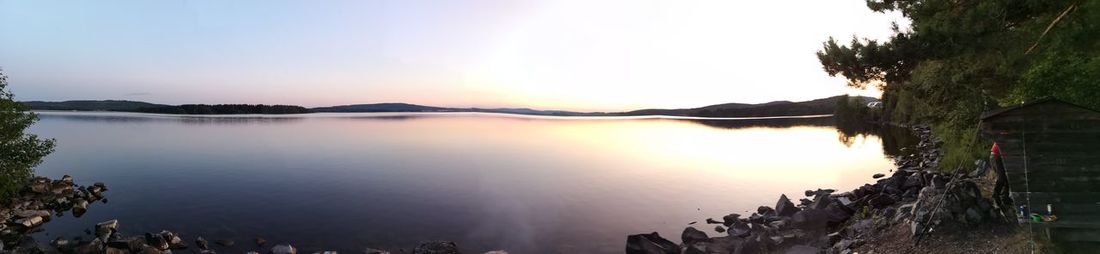 Panoramic view of lake against sky during sunset