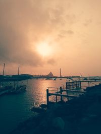 View of marina at sunset