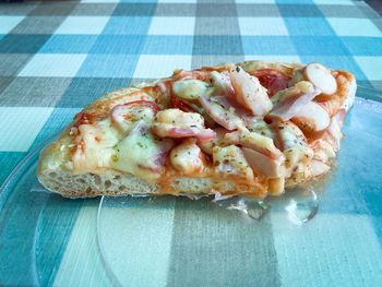 High angle view of food in plate on table