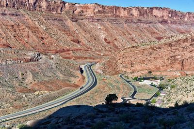 High angle view of road passing through mountain