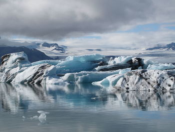 Scenic view of frozen lake against sky